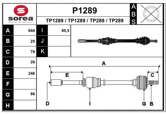 SNRA P1289 Drive Shaft P1289