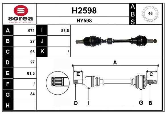 SNRA H2598 Drive shaft H2598