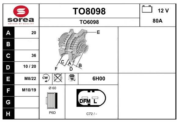 SNRA TO8098 Alternator TO8098