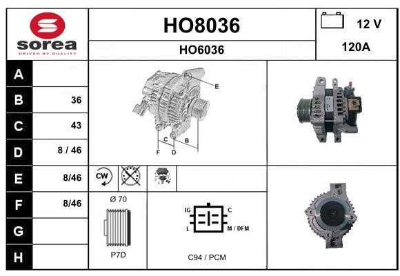 SNRA HO8036 Alternator HO8036