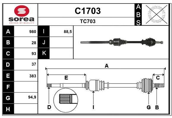 SNRA C1703 Drive shaft C1703