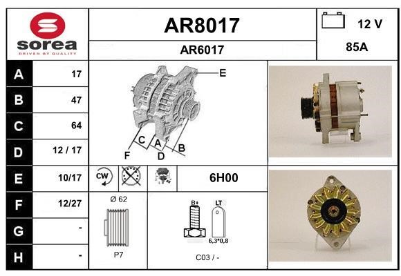 SNRA AR8017 Alternator AR8017