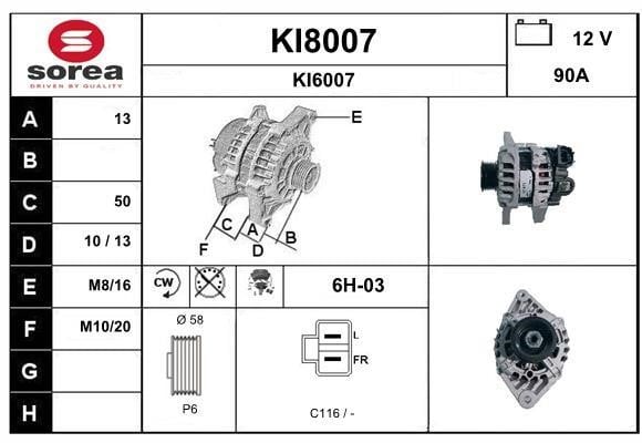 SNRA KI8007 Alternator KI8007