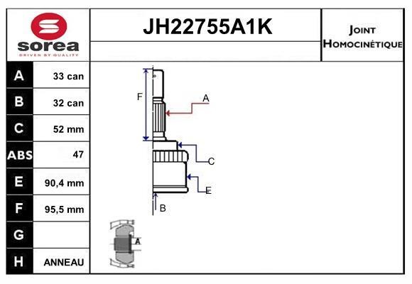 SNRA JH22755A1K Joint kit, drive shaft JH22755A1K