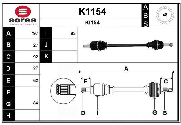 SNRA K1154 Drive shaft K1154