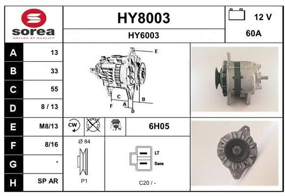 SNRA HY8003 Alternator HY8003