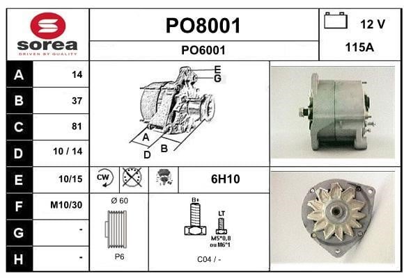 SNRA PO8001 Alternator PO8001