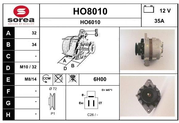 SNRA HO8010 Alternator HO8010