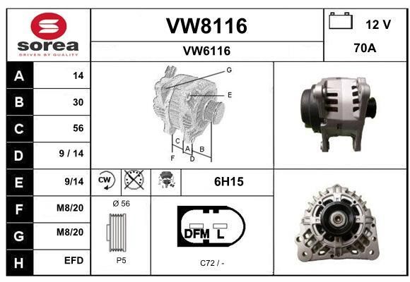 SNRA VW8116 Alternator VW8116