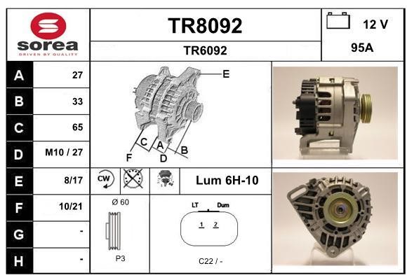 SNRA TR8092 Alternator TR8092