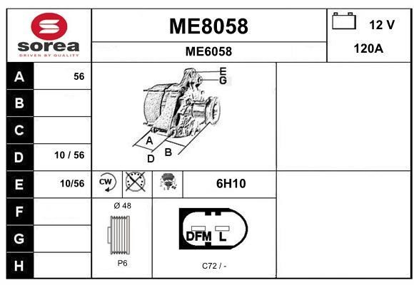 SNRA ME8058 Alternator ME8058