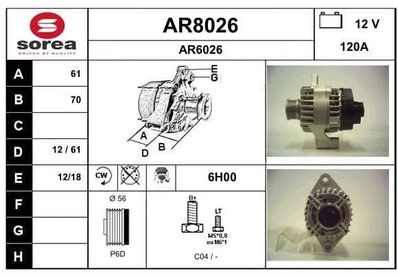 SNRA AR8026 Alternator AR8026