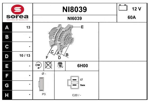 SNRA NI8039 Alternator NI8039