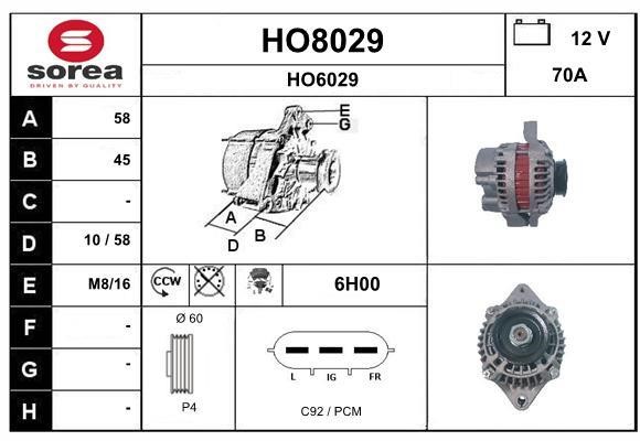 SNRA HO8029 Alternator HO8029