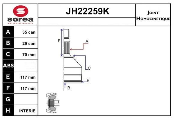 SNRA JH22259K CV joint JH22259K