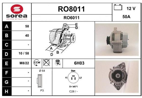 SNRA RO8011 Alternator RO8011