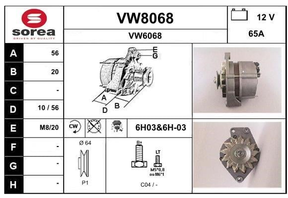 SNRA VW8068 Alternator VW8068