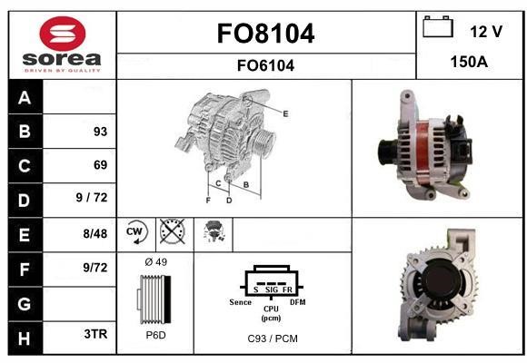 SNRA FO8104 Alternator FO8104