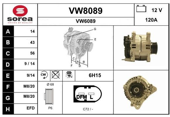 SNRA VW8089 Alternator VW8089