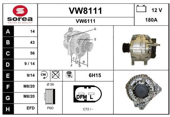 SNRA VW8111 Alternator VW8111