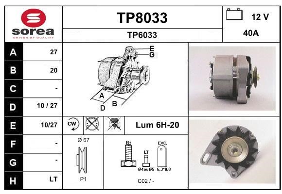 SNRA TP8033 Alternator TP8033
