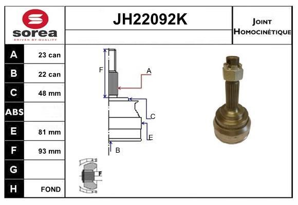 SNRA JH22092K CV joint JH22092K
