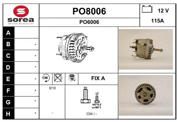SNRA PO8006 Alternator PO8006