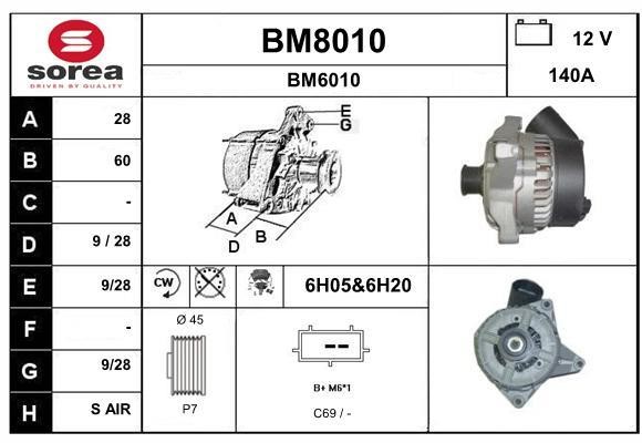 SNRA BM8010 Alternator BM8010