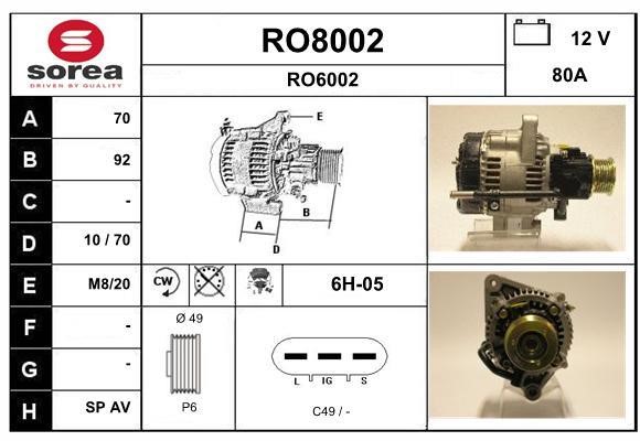 SNRA RO8002 Alternator RO8002