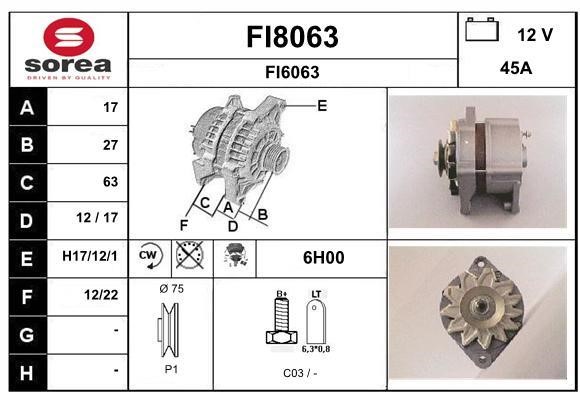 SNRA FI8063 Alternator FI8063