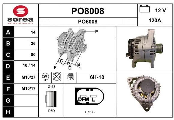 SNRA PO8008 Alternator PO8008