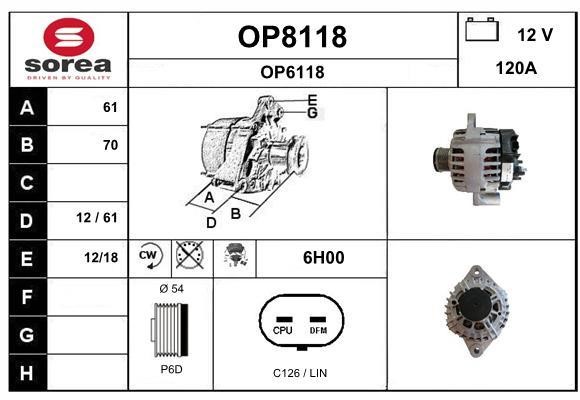 SNRA OP8118 Alternator OP8118