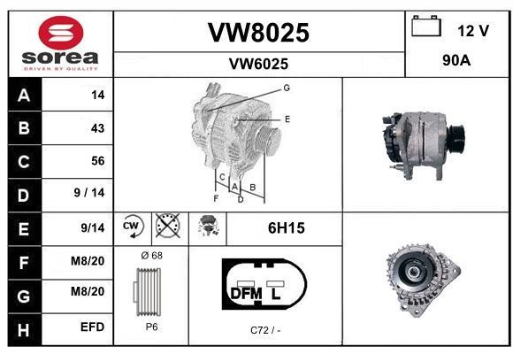 SNRA VW8025 Alternator VW8025