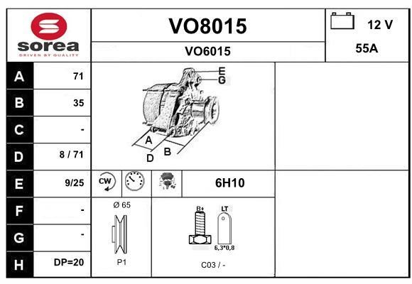 SNRA VO8015 Alternator VO8015