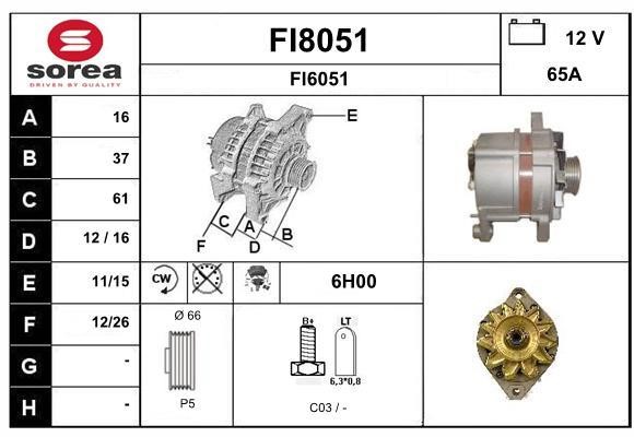 SNRA FI8051 Alternator FI8051