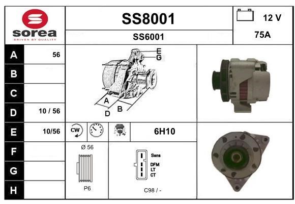 SNRA SS8001 Alternator SS8001