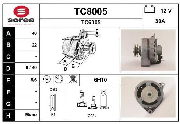 SNRA TC8005 Alternator TC8005