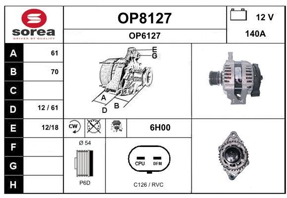 SNRA OP8127 Alternator OP8127