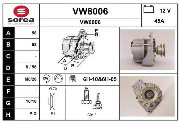 SNRA VW8006 Alternator VW8006