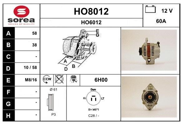 SNRA HO8012 Alternator HO8012