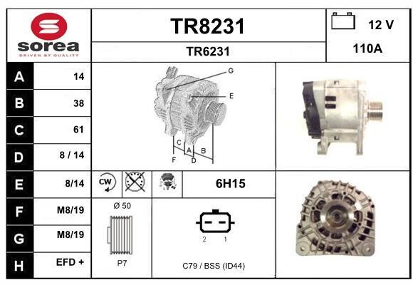 SNRA TR8231 Alternator TR8231