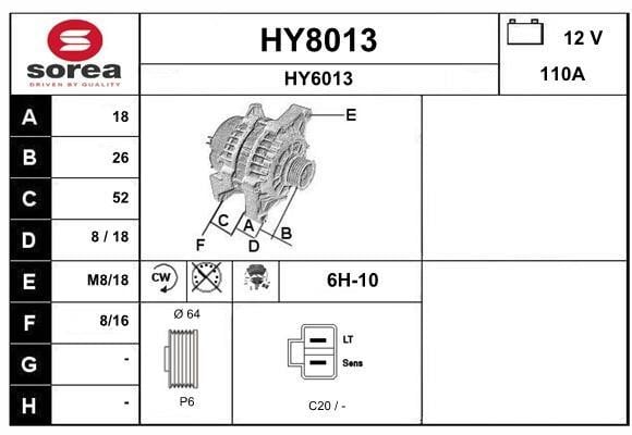 SNRA HY8013 Alternator HY8013
