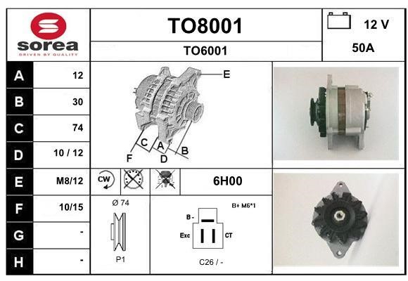 SNRA TO8001 Alternator TO8001