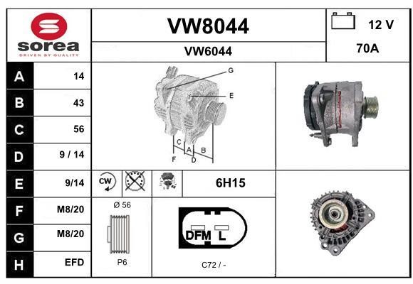 SNRA VW8044 Alternator VW8044