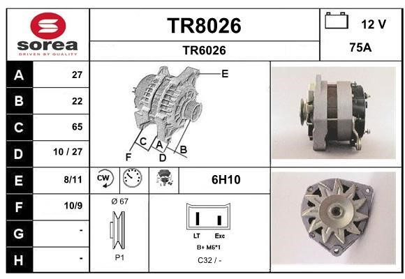SNRA TR8026 Alternator TR8026