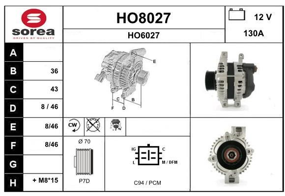 SNRA HO8027 Alternator HO8027