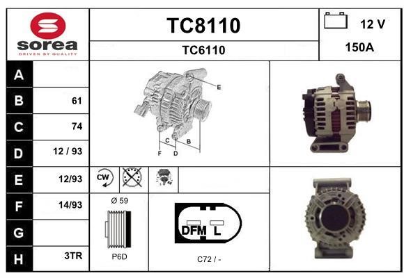 SNRA TC8110 Alternator TC8110