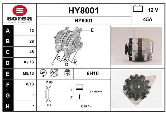 SNRA HY8001 Alternator HY8001