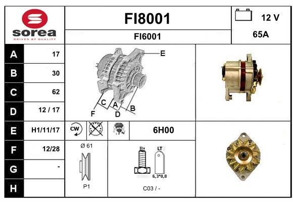 SNRA FI8001 Alternator FI8001