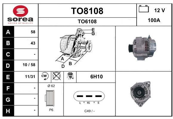 SNRA TO8108 Alternator TO8108